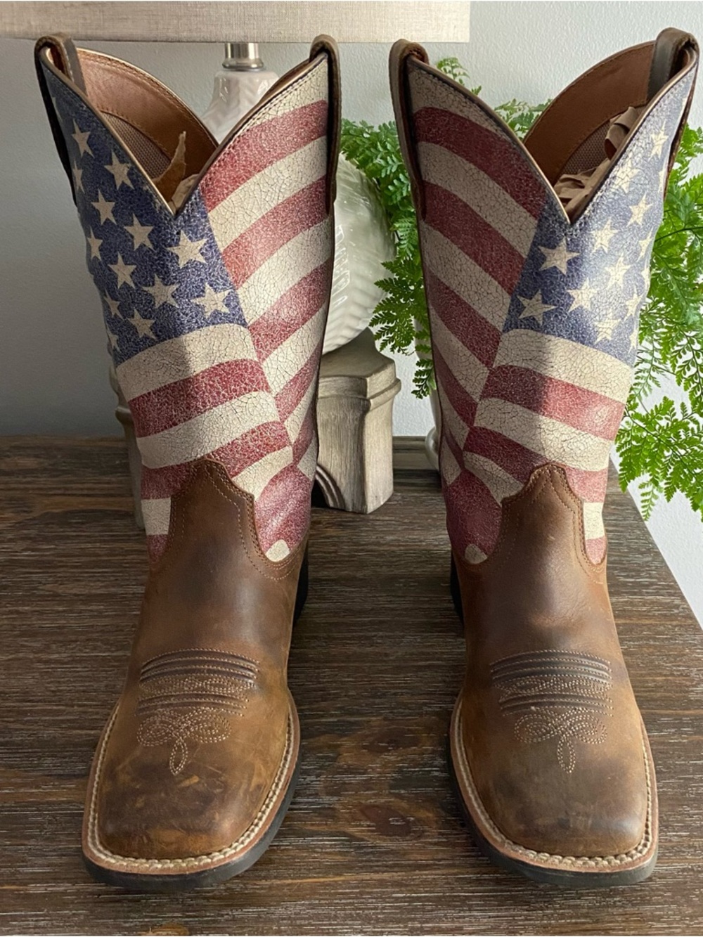 Ariat Level Up Patriot Leather Western Cowgirl Cowboy Boots American Flag 6.5B - Picture 5 of 14